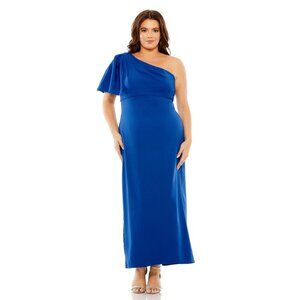 NWT Mac Duggal One Shoulder Tea Length Crepe Dress Cobalt 18W